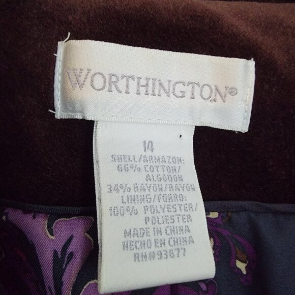 WORTHINGTON Corduroy Jacket Blazer Womens 14 Brown Lined Pockets - Picture 2 of 11
